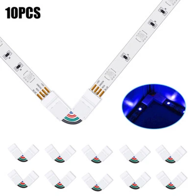 10Pcs L-Shape 4-Pin RGB 5050/2835 LED Light Strip Connectors 10mm for LED Tape - Image 1 of 4