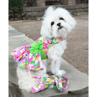 NEW Hawaiian Floral Dog Harness Dress | Pink with Matching Leash | Size X-Large - Image 1 of 4