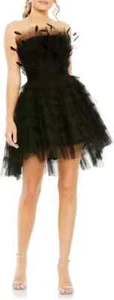 Minivestido Mac Duggal negro pluma tul sin tirantes talla 0 $798 - Imagen 1 de 3