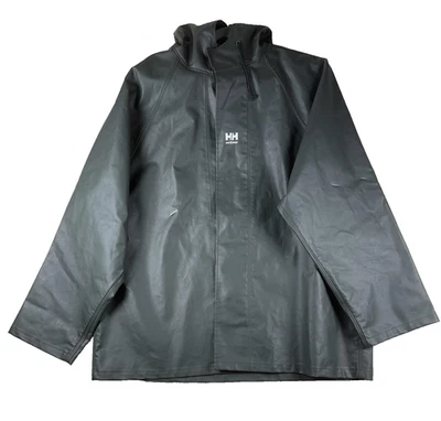 Helly Hansen Workwear Rain Jacket Mens Large Green Hooded Waterproof PVC EN343 - Image 1 of 4