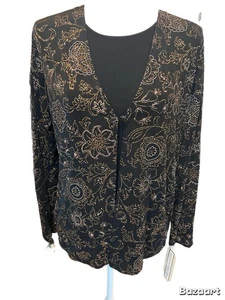 Notations schwarz/gold Langarm angenähte Tankjacke Größe M glitzernd - Bild 1 von 6