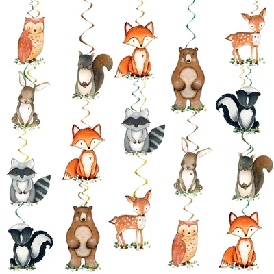 16 piezas remolinos colgantes de baby shower de bosque decoraciones, remolinos de animales de bosque Ce Foto 1 de 4