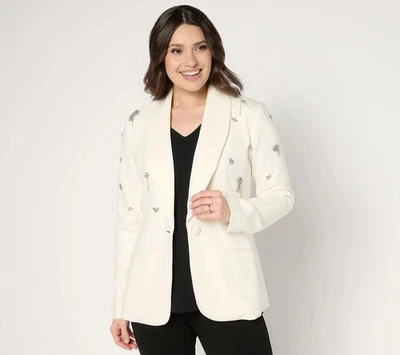 Blazer GRAVER Susan Graver Adornado Ponte Chal Cuello Talla 1X Caña de Azúcar Foto 1 de 4