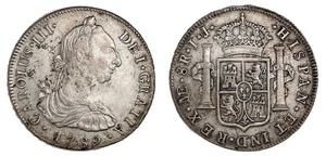 1789 LIMAE IJ PERU 8 Reales Silver Coin Lima Mint Charles III - Picture 1 of 3