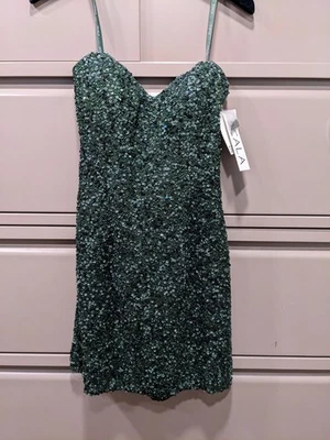 Scala блестки шелк бисером мини-платье размер 8 без бретелек Sweetheart декольте зеленый  - Изображение 1 из 4