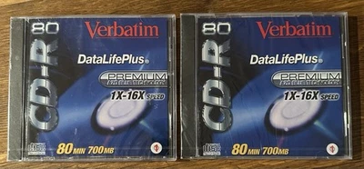 2× SEALED Verbatim DataLifePlus CD-R 700MB 52x AZO Blue Archival NOS Vintage - Image 1 of 2