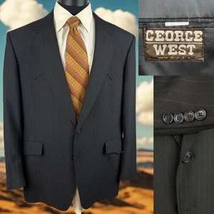 Vintage George West Western Style Sport Coat Dark Gray Black Pinstripe 48R - Picture 1 of 16
