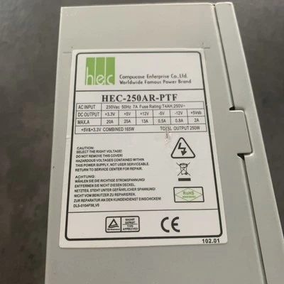 HEC 250W ATX 20-Pin Power Supply Unit (HEC-250AR-PTF) USED - Image 1 of 4