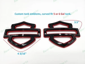 2Pcs Set Gloss Black Red Double Layer Harley CVO Custom Tank Emblems Badges - Picture 1 of 7