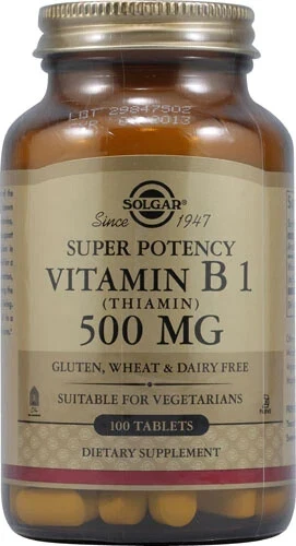 Solgar Vitamina B1 (Tiamina) 500 mg, 100 Comprimidos - Metabolismo Energético, Saludable Foto 1 de 1