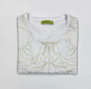 Men's White Versace Jeans T-Shirt Small S Gold Print Short Sleeve Crewneck C - Picture 1 of 14