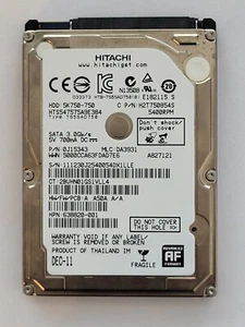HTS547575A9E384, PN: 0J15343, MLC: DA3931, Hitachi 750Gb 2.5" HDD - Photo 1/2