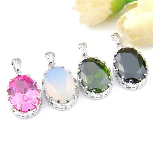 Mix 4 PCS Oval Moostone Peridot Onyx Gems Vintage Silver Pendants Jewelry New - Picture 1 of 6