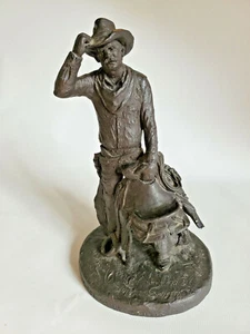 Vintage Michael Garman Cowboy Sulpture, Saddle, Western Art 1982 - Picture 1 of 12