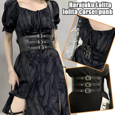 Damen Breit Kunstleder Kette Korsett Taille Verstellbar Steampunk Gothic Belt  ↑ - Bild 1 von 4
