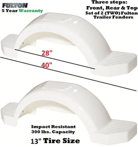 SET OF 2 (TWO) FULTON SINGLE AXLE TRAILER FENDERS 13" WHEELS TIRES SKIRT BOAT - Imagen 1 de 2