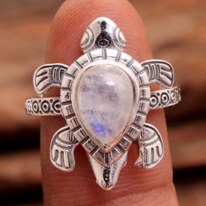 Turtle design Moonstone Gemstone 925 sterling Silver Jewelry Ring size US 7.5 - Picture 1 of 4