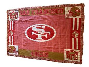 Vtg San Francisco 49ers Chatham 100% Cotton Fringed Throw Blanket 44"  X 66"