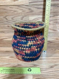 handmade Colorful woven seagrass decor /storage basket bold mixed pattern- boho- - Picture 1 of 6