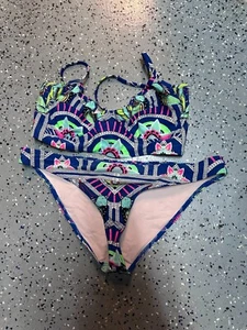 Mara Hoffman swimsuit bikini blue green pink size large - Picture 1 of 5