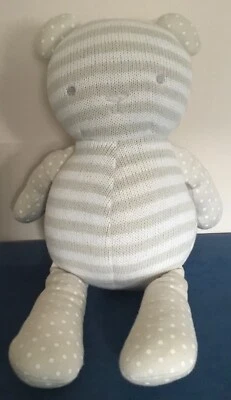 "Oso de peluche tejido Baby Aspen 14"" peluche juguete de peluche sonajero a rayas amorosas" Foto 1 de 4