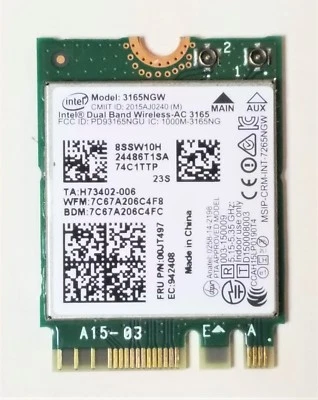 NEW Lenovo IdeaPad 330S-15IKB Wi-Fi Card Adapter 00JT497 Intel 3165NGW Dual Band - Image 1 of 2
