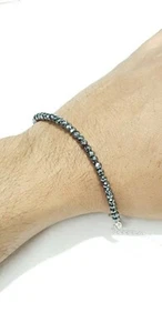 Schwarz Spinell 925 Sterling Silber Armband Perlen Armband Verstellbare Größe - Bild 1 von 6