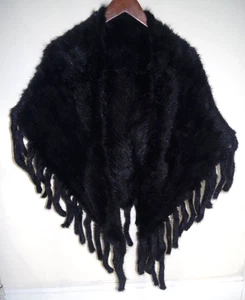 S4 schönes echtes Kaninchenfell Halstuch Schal Schwanz Fransen dunkelbraun Cape - Bild 1 von 6