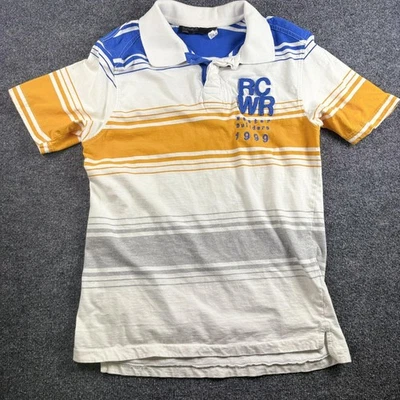 Camisa Polo Rocawear Para Hombre Mediana Blanca Azul Amarilla Rayas RCWR 1999 Algodón Foto 1 de 4