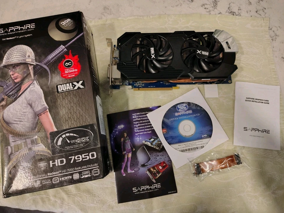 Sapphire Dual-X Radeon HD 7950 3GB GDDR5 Graphics Card PCI-E HDMI DVI Works! - Image 1 of 4