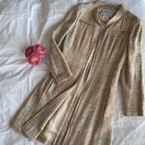 Cappotto lungo Chanel 40 M L beige tweed qui marchio