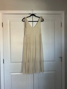 LABEL OF LOVE Cream Gauze Tiered Midi Sun Dress Size Medium Beach Summer Vacay - Picture 1 of 11