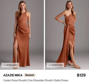 AZAZIE MIKA Women’s Dress Color Cedar Rose Stretch Satin Size A10 Bridesmaid - Picture 1 of 16