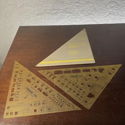 Lot of 2 Crane Co. Chicago Ill. Plumbing Fixtures Drafting Templates & Envelope - Image 1 of 4