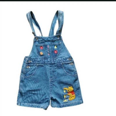 90er Winnie Puuh Denim kurze Latzhose Größe 6 bestickt Bär Frucht... - Bild 1 von 4