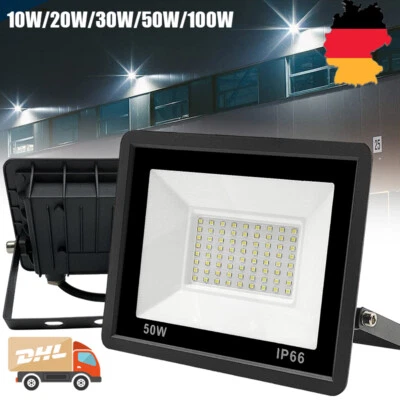 LED Fluter mit Bewegungsmelder 10-100W Außen Garten Strahler Scheinwerfer IP66 - Bild 1 von 4