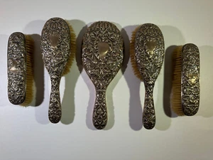 Mappin & Webb Sterling (London 1905 - 1906) - 5 Dresser Set Pieces Mirror Brush - Picture 1 of 10