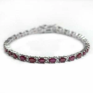 5x3 mm Natural Ruby Oval Cut Gemstone 925 Sterling Silver Tennis Bracelet - Picture 1 of 4