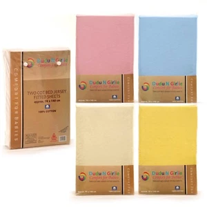 2 x Cot Bed Fitted Sheets 140 x 70 Cotton Jersey Toddler Bed, Junior Bed Sheets - Picture 1 of 21