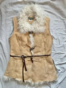 Eddie Bauer Genuine Lamb Shearling LEATHER SuedeVest Toggle Closures S Coat VGUC - Picture 1 of 17