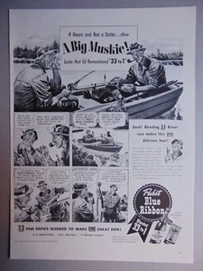 1941 PABST BLUE RIBBON BEER Men Fishing Cartoon art print ad - Picture 1 of 1