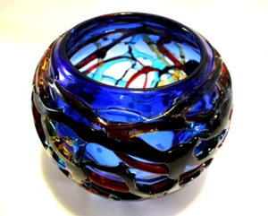 MURANO BIG BLUE BOWL 12"X9" SUPERPUESTO VIDRIO FUNDIDO PESADO 036 VETRO ARTÍSTICO - Imagen 1 de 15