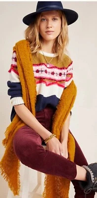 Suéter Anthropologie Field Flower pulôver malha flor algodão lã tamanho P - Imagem 1 de 4