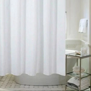 EXTRA LONG FABRIC SHOWER CURTAIN WATERPROOF WITH HOOKS WEIGHTED HEM 180 X 200CM - Picture 1 of 21