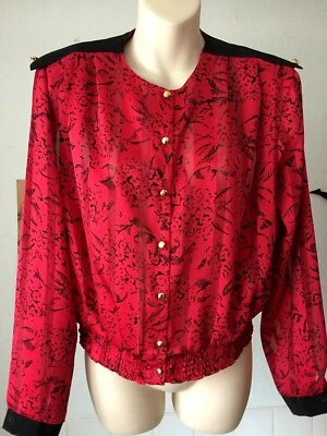 vintage 1980's fine polyester blouse/jacket top with a sheer stripe 14  - Image 1 of 4