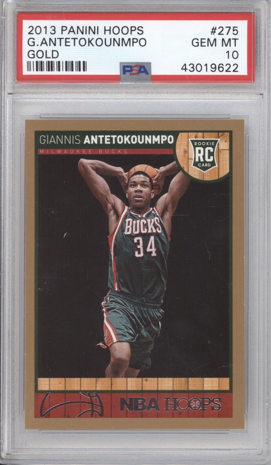 GIANNIS ANTETOKOUNMPO PSA 10 2013 PANINI NBA HOOPS #275 ROOKIE GOLD BUCKS RC 622