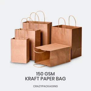 Kraft Brown Paper 150gsm Retail Shopping Carry Gift Bag With Handles A3 A4 A5 - Picture 1 of 17
