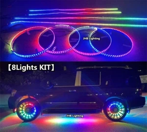 JHB 17.5"CHASING FLOW LED Wheel Rings Lights + 2PCS 4FT+2PCS 6.5FT Underglow KIT - Picture 1 of 23