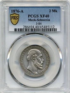 1876-A 2 Marks German States, Mecklenburg-Schwerin - Cat #J-84 - PCGS XF40 - Picture 1 of 3
