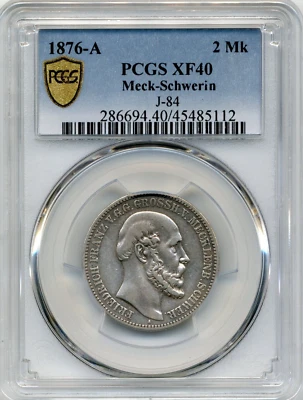 1876-A 2 Marks German States, Mecklenburg-Schwerin - Cat #J-84 - PCGS XF40 - Image 1 of 3